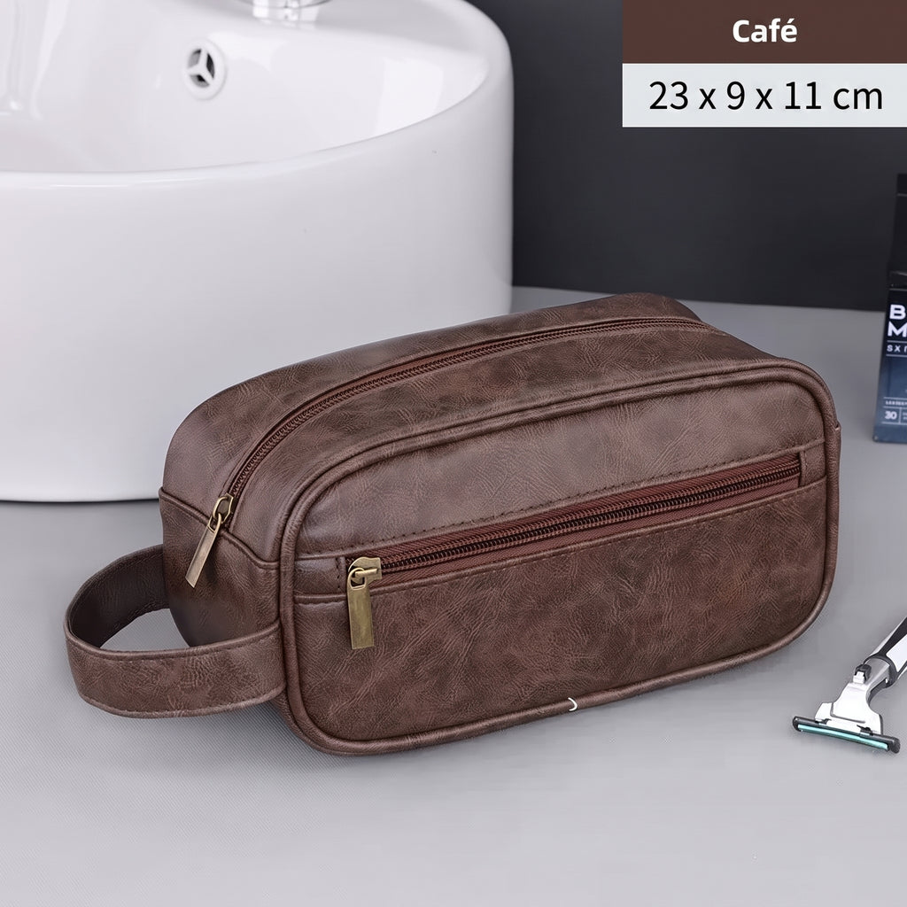 Trousse de toilette homme aspect cuir – coloris Café